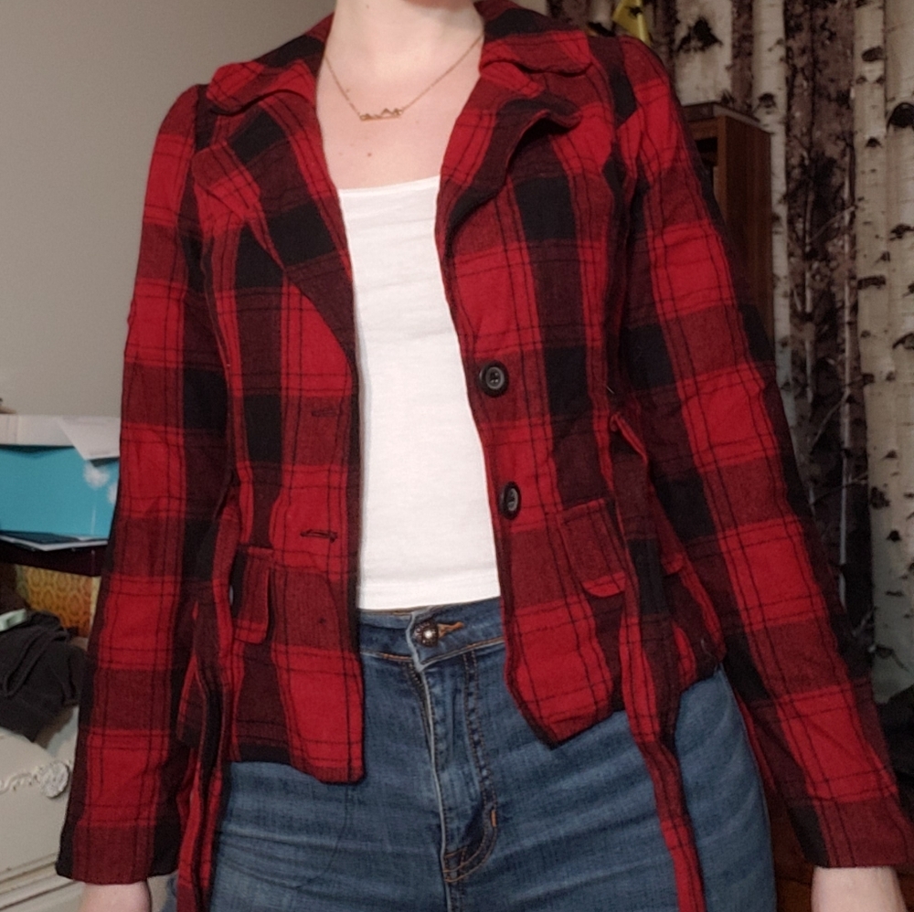 Red plaid tartan vintage wool blazer/jacket - Picture 1 of 8